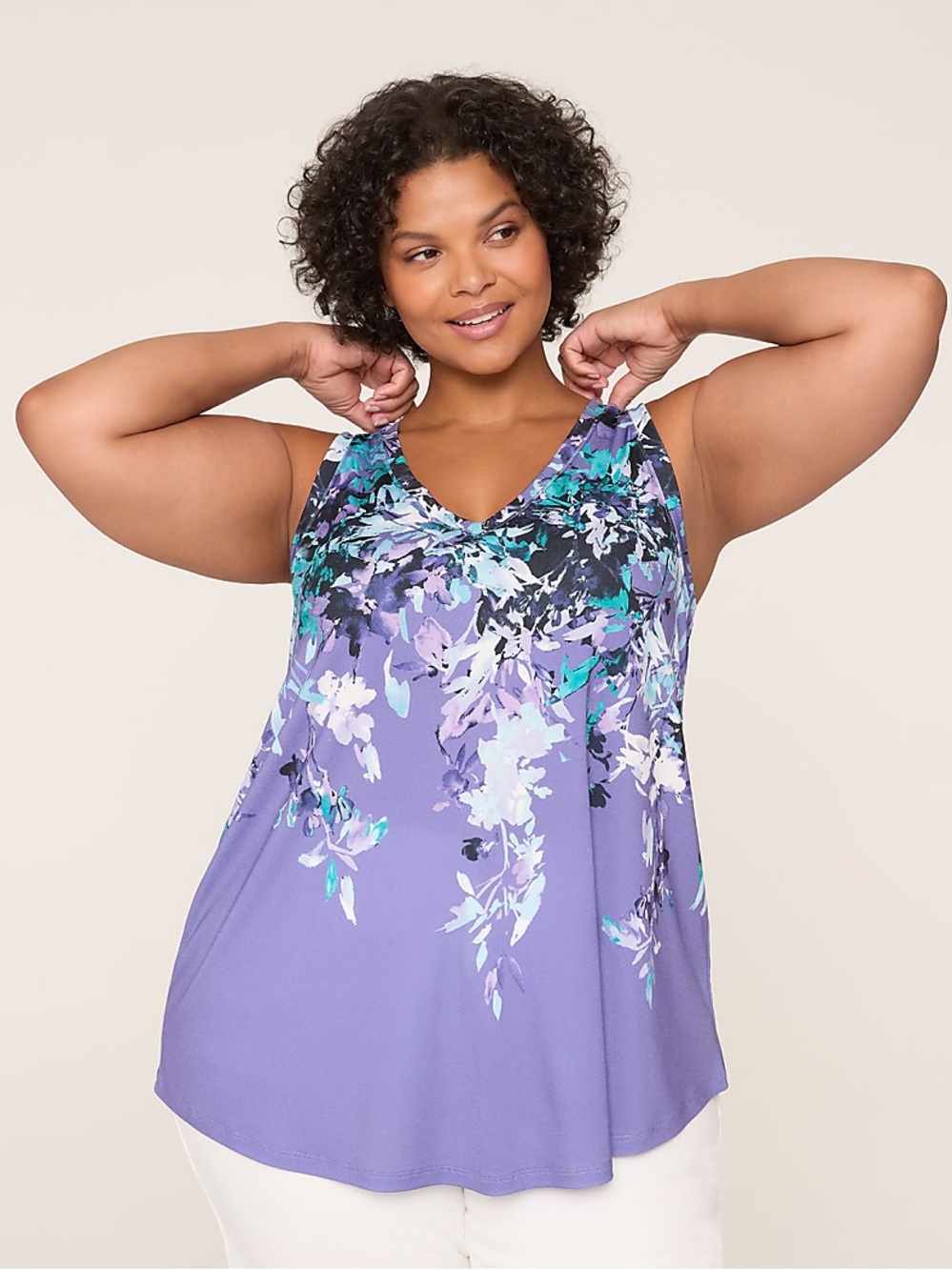 Lane Bryant Floral V-Neck Sleeveless Top in Lavender